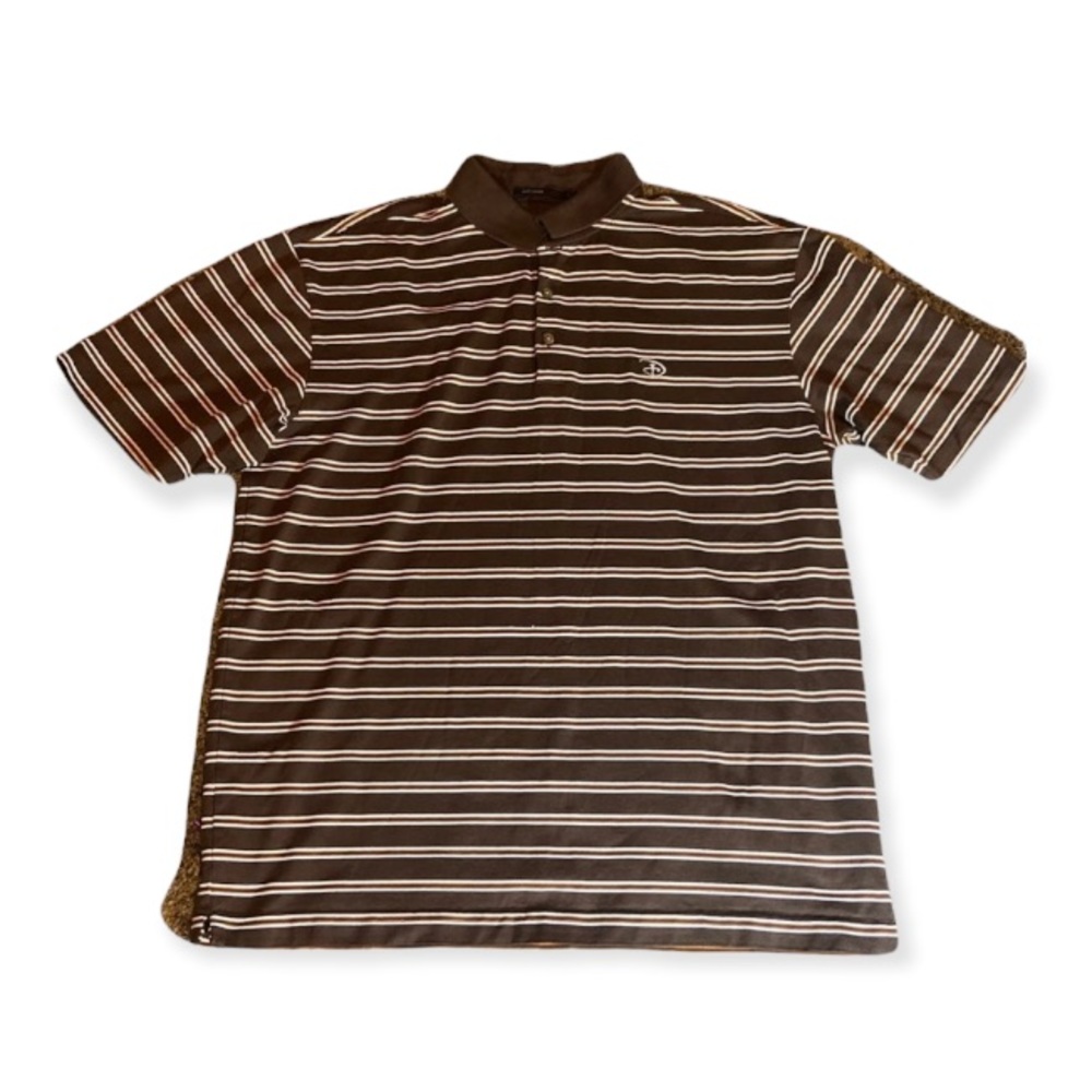Vintage Tiger Woods / Disney Golf Polo Brown Stripes Nike Fit Dry Size Large